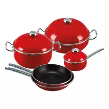 Batería De Cocina Roja 8 Piezas Vita Vitro Acero