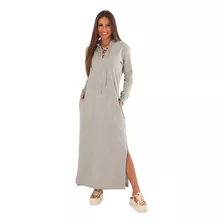 Blusão Vestido Longo Em Moletom Com Capuz P Ao G3 Plus Size