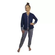 Pijama Feminino Longo De Inverno Moletinho Flanelado Botões