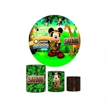  Painel Redondo 1,5 -safari Do Mickey + Trio Capa Vestefacil