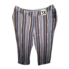 Pantalon Lineas Azul Cafe Crema Talla 3x (44/46) New Look