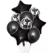 Balão Bexiga Metalizado E Látex Kit Buque 9 Peças P/ Festa Cor Preto