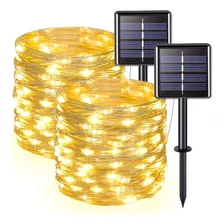 Pack X2 Luz Guirnalda Solar 200 Led Cálida Decoracion 20mts Color De Las Luces Amarillo