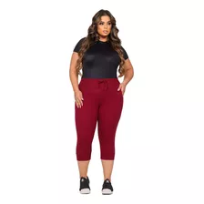 Calça Corsario Plus Size Feminina Com Elastano Lycra Lisa