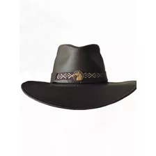 Sombrero Australiano. De Cuero Con Aplique