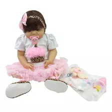 Muñeca Bebe Reborn Silicona Entera 55cm Con Tutu Y Conejo