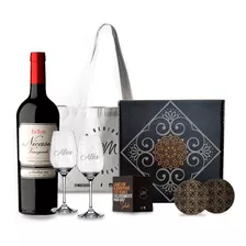 Box Nicasia Malbec + 2 Copas Vidrio Personalizadas. P/regalo