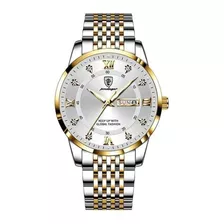 Relógio Poedagar Masculino Luxo Quartzo Prata E Dourado Cor Da Correia Prata/dourado Cor Do Fundo Prateado