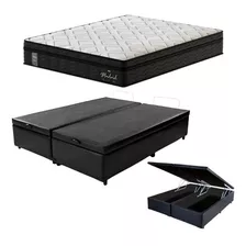 Cama Box C/ Baú Queen + Colchão Mola Ensacada Probel Madrid Cor Preto