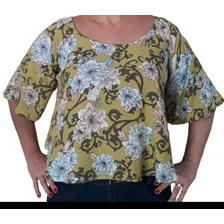 Blusa Feminina Bata Soltinha Estampada Cropped Plus Size