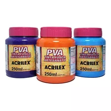 Kit 3x Tintas Pva Fosca Acrilex 250ml - Escolha As Cores