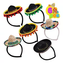 6 Pcs Cinco De Mayo Fiesta Fabric And Straw Sombrero B...