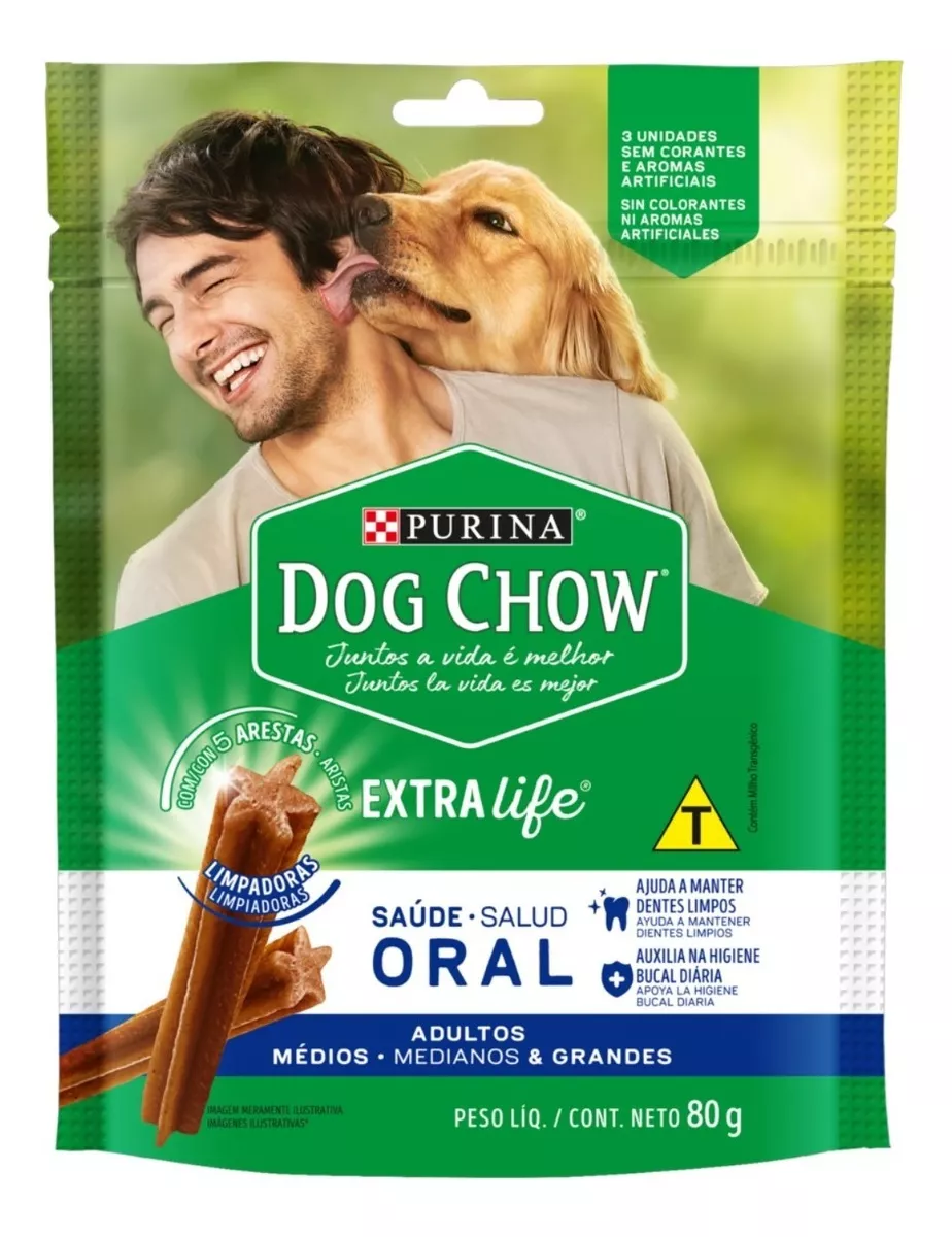 Petiscos Caes Saúde Oral Purina Dog Chow 3 Unidades 80g