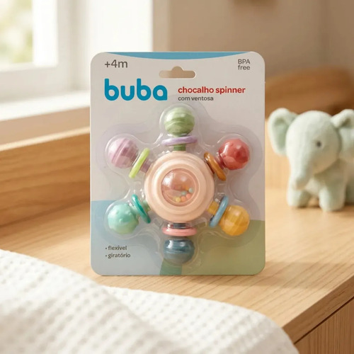 Brinquedo Educativo Senrorial Chocalho Spinner Ventosa Buba Colorido