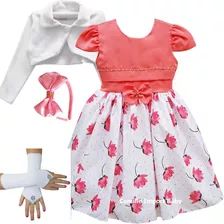 Vestido Festa Infantil Floral Luxo 4 A 16 Anos Com Bolero