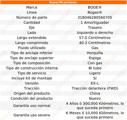 (1) Amortiguador Gas Izq/der Tras Accord V6 3.5l 16/17 Boge Foto 2