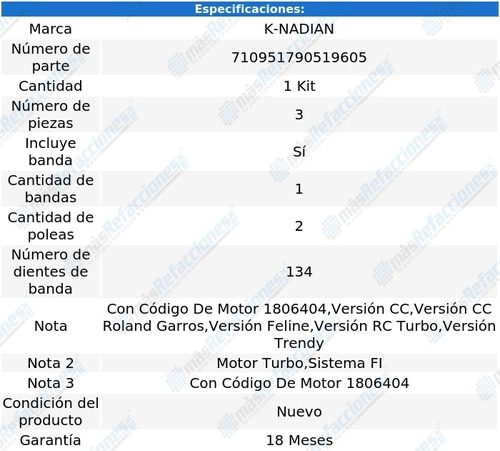 Kit Distribucion Banda K-nadian Peugeot 207 L4 1.6l 08 Al 14 Foto 3