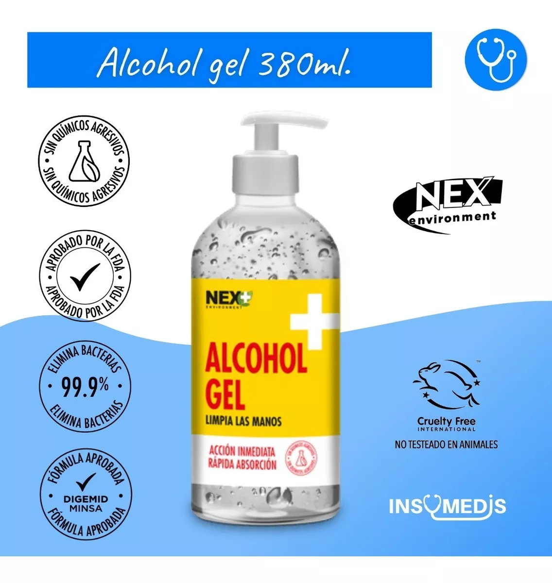 Alcohol En Gel Nex X 380 Ml Con Registro Sanitario