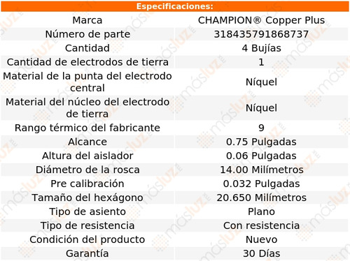 4 Bujas Kit Copper Plus 404 L4 1.6l 61/70 Champion Foto 2