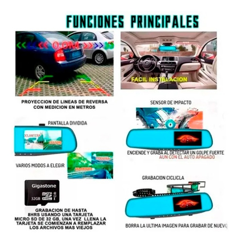 Espejo Retrovisor Dvr Pantalla 4.3, 2 Camaras, Logo Dodge Foto 7