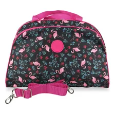 Bolsa Feminina Grande Para Viagem Flamingos Cor Preto Cor Da Correia De Ombro Rosa-chiclete