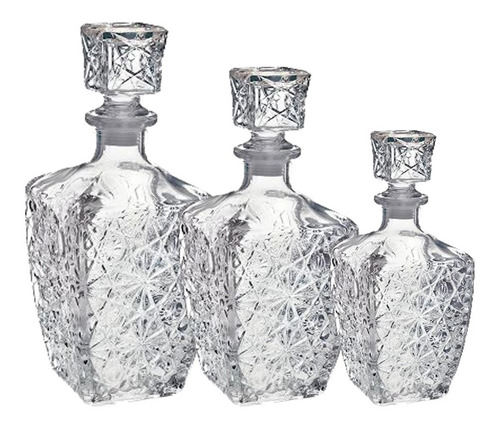 Kit 3 Garrafa De Whisky Licor Luxo Antiga Vidro Cristal 