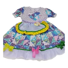 Vestido Infantil Festa Junina Menina Fantasia Criança+ Tiara