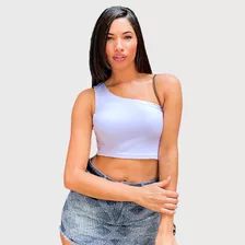 Promoção Cropped Top Manga Única- Nula Manga Ombro Só Branco