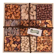 Canasta De Madera Con 9 Mix De Dulces Y Nueces Finas Arcón