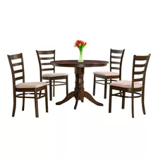 Comedor Redondo Elegante De 4 Sillas Bossa Ultra De Madera Color Marrón Diseño De La Tela De Las Sillas Liso