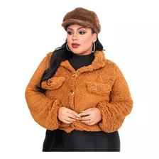 Casaco Jaqueta Blusa Feminino Plus Size Pelucia Teddy Botão