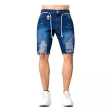 Bermuda Jeans Masculina Estilo Destroyed Rasgada Original