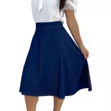 Saia Jeans Midi Godê Rodada Moda Evangélica