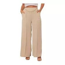 Calça Wide Leg Corrente Na Cintura Pantalona Flare Crepe Top