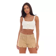 Shorts Feminino Sarja Boyfriend Creme Recorte Fronta 22527