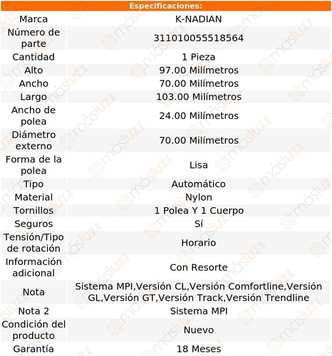 Tensor Accesorios Volkswagen Gol L4 1.6l 15/18 K-nadian Foto 3