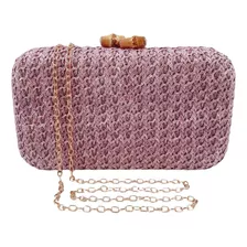 Bolsa De Festa Clutch Carteira Ráfia Palha Casamento Alça Cor Roxo Claro