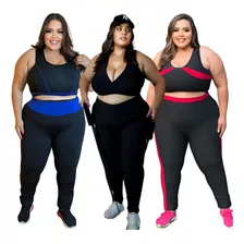 Roupa Academia 3 Conjunto Feminino Calça E Cropped Plus Size