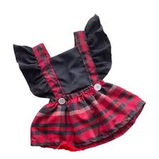 Vestido Romper Junina Xadrez Bebê Menina Preto E Vermelho