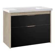 Kit Gabinete Banheiro Tampo Cuba 51cm Vêneto Preto Madeirado