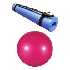 Colchonete Yoga Tapete Bola Exercicios 65 Cm Kit Com 2 Peças Cor Azul/rosa