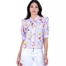 Lo140b Hermosa Blusa Camisa Manga Corta Floreada Primaveral 