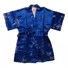 Kimono Infantil Azul Marinho Com Flor De Cerejeira