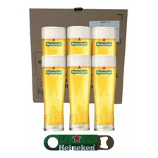 6 Vasos De Cerveza Heineken 250 Ml En Caja + Destapador Bar