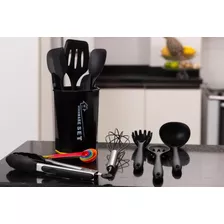 Kit C/11 Peças Utensílios De Cozinha Silicone . Cor Preto