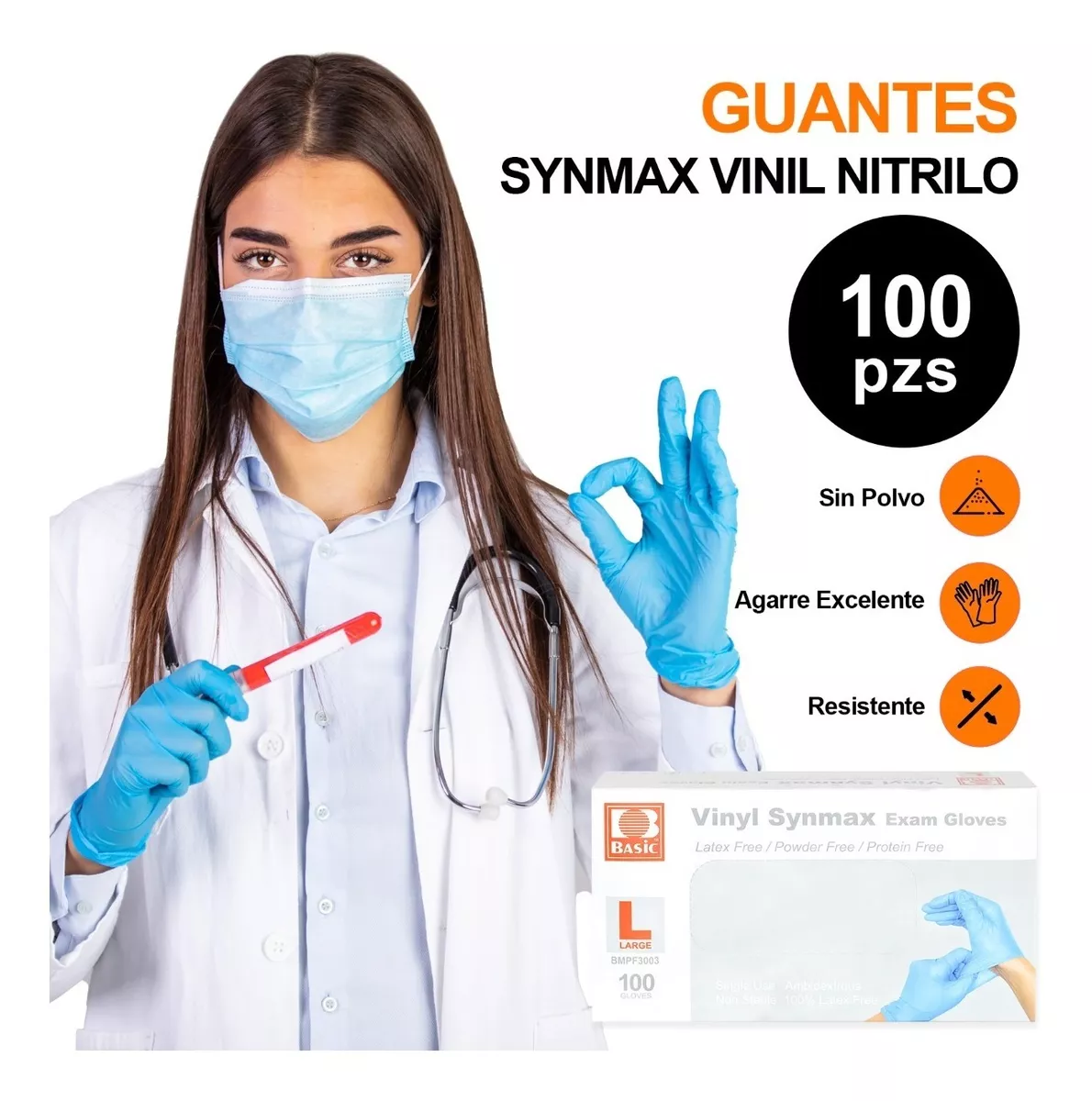 Guante Synamax Vinil Nitrilo Libre De Latex