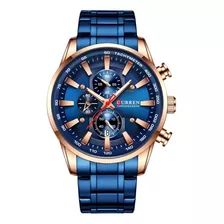 Reloj Curren Elegante De Hombre Sub Esferas Funcionales Correa Azul Bisel Azul