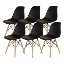 Pack X6 Silla Eames Sillon Para Comedor Patas Madera Negra