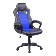 Silla De Escritorio Ads Stone Gamer Ergonómica Azul Con Tapizado De Cuero Sintético Y Mesh