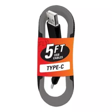 Cable Tipo C Fly, 1.5 Mts, Negro, Tejido Resistente